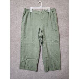 Nine West Pull On Crop Linen Blend Pants Women XL Green Pintuck WideLeg LinedNEW